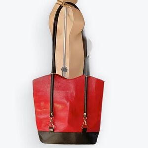 Convertible Leather Red & Black Bag Shoulder Bag Converts To Day Backpack Italy